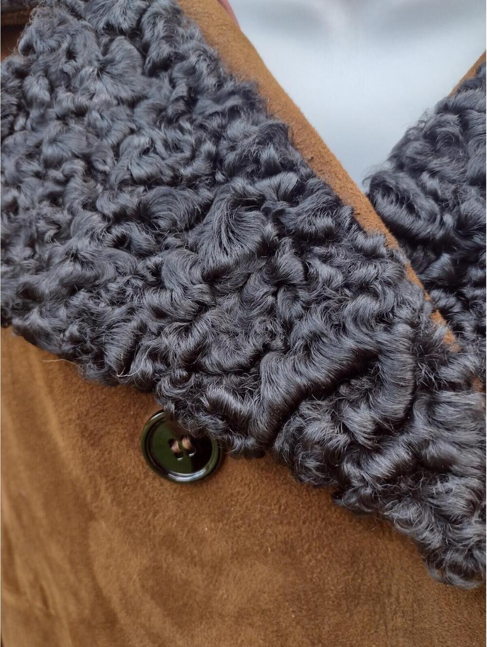 VTG 60s Anne Klein Mallory Penny Lane Suede Coat Curly Lamb Trim Boho Sz 10 - Picture 6 of 15